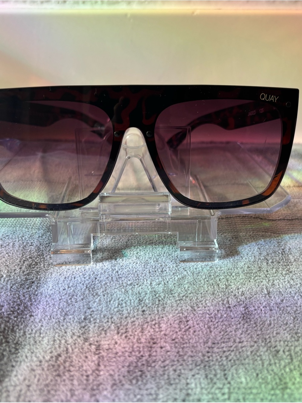 Quay Australia Tortoiseshell Shield Sunglasses with Gradient Purple Lenses